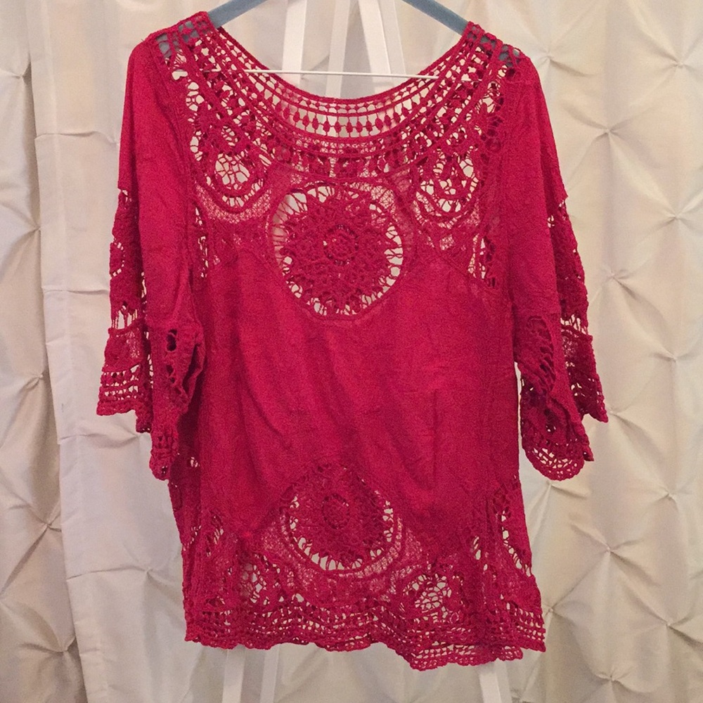 Red/Pink knit cotton rayon top no tag looks large.